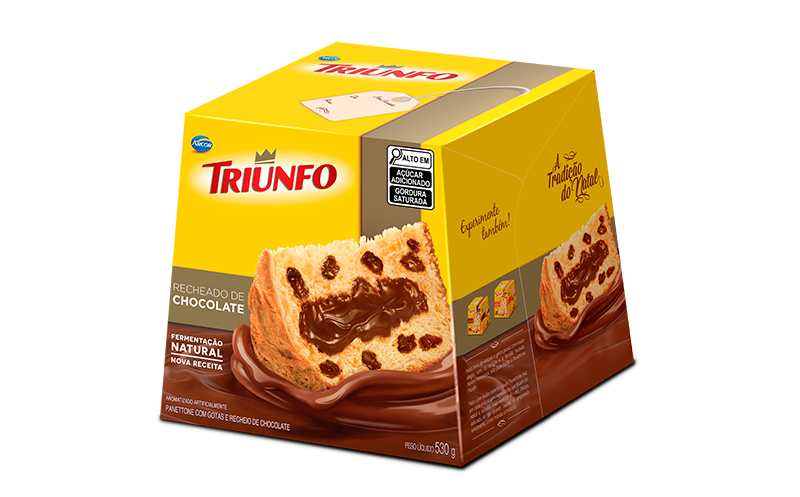 Triunfo panettone com gotas recheado de chocolate 530 g