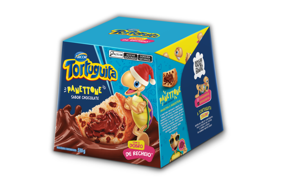 Panettone tortuguita com gotas e recheio de chocolate