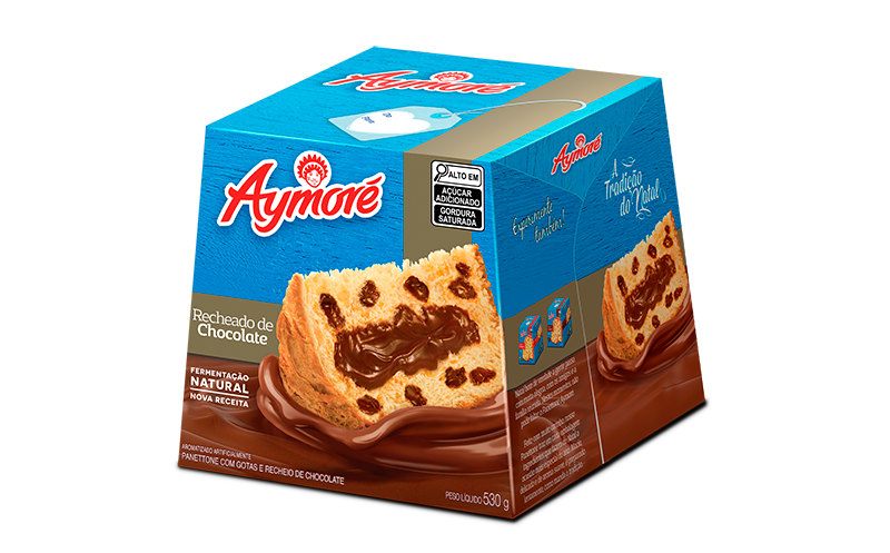 Aymoré panettone com gotas recheado de chocolate 530 g